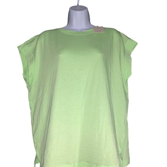 A New Day Womens Lime Green Loose-Fit T-Shirt Cap Sleeves Lightweight Size Large - Picture 1 of 9